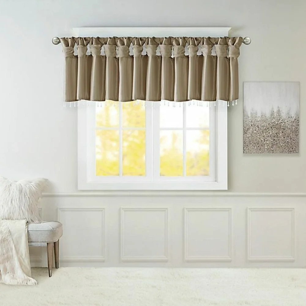 Madison Park Emilia Twist‎ Tab Valance With Beads Pewter Beaded New 50 X 26